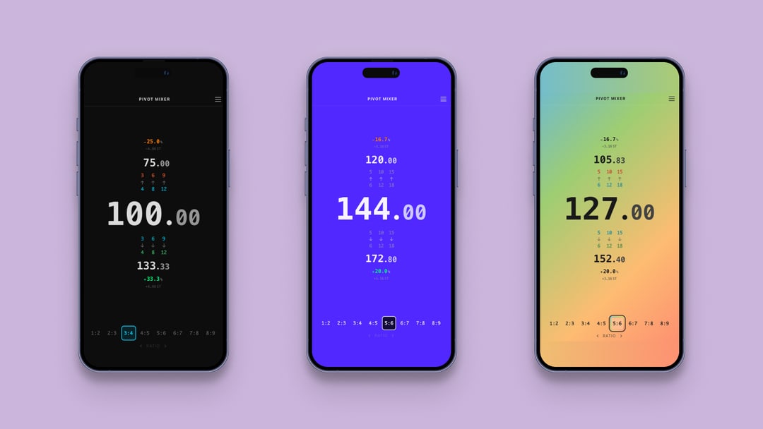 Pivot Mixer App UI – Mobile – Selected Themes
